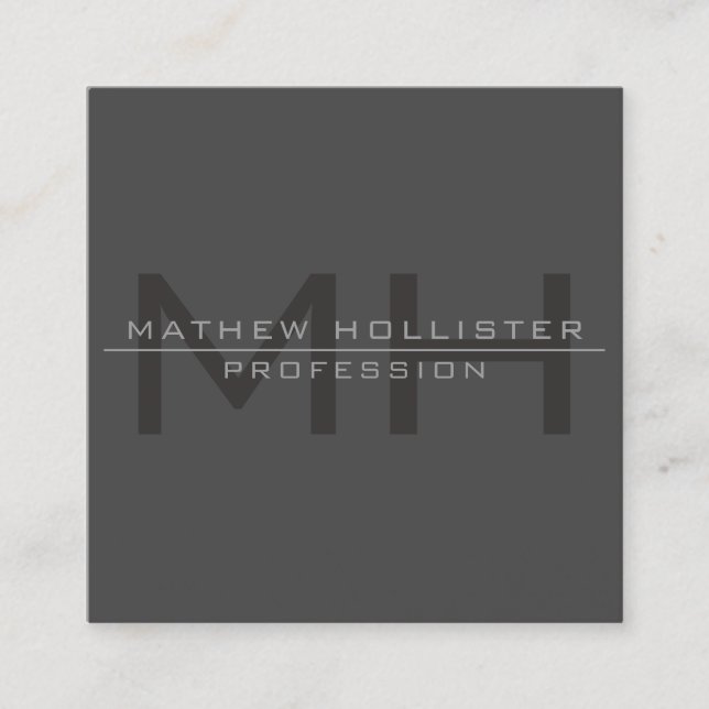 Men's Monogrammed, Grey Square Business Card (Front)
