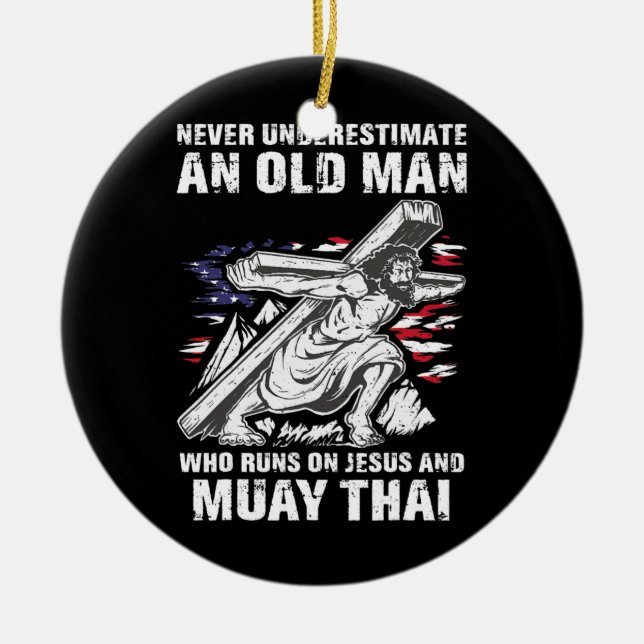 Mens Muay Thai Dad Christian Mixed Martial Arts Ceramic Tree Decoration (Front)
