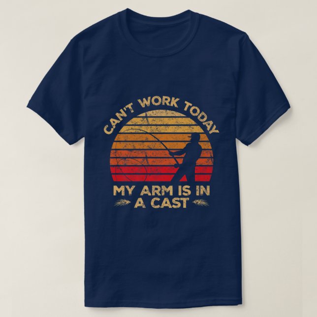 Mens My Arm is in a Cast Retro Sunset Fishing Fish T-Shirt (Design Front)