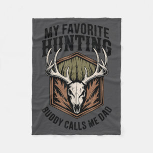 Mens My Favorite Hunting Buddy Call Me Dad Deer Hu Fleece Blanket