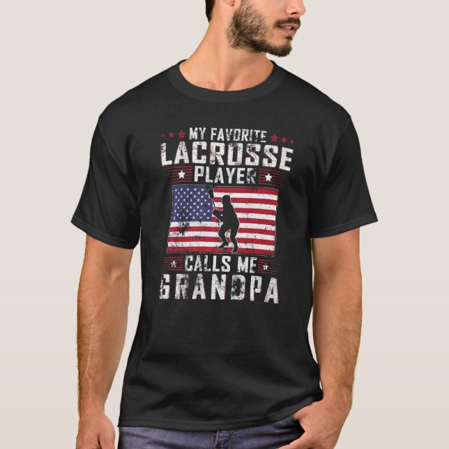 Mens My Favorite Lacrosse Player Calls Me Grandpa  T-Shirt (Front)