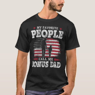 Mens My Favorite People Call Me Bonus Dad US Flag  T-Shirt