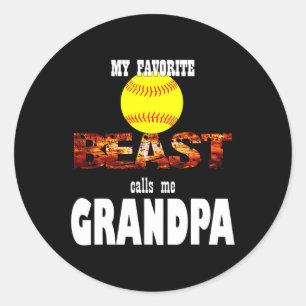 Mens My Favorite Softll Beast Calls Me Grandpa.  Classic Round Sticker