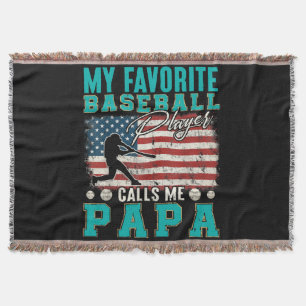 Mens My Favourite Baseball Player Calls Me Papa Throw Blanket