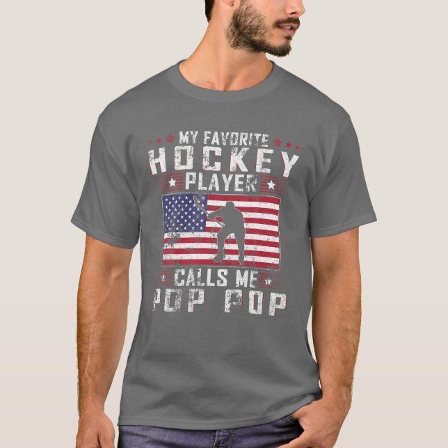 Mens My Favourite Hockey Player Calls Me Pop Pop F T-Shirt (Front)