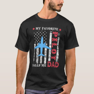 Mens My Favourite Pilot Calls Me Dad USA Flag Fath T-Shirt
