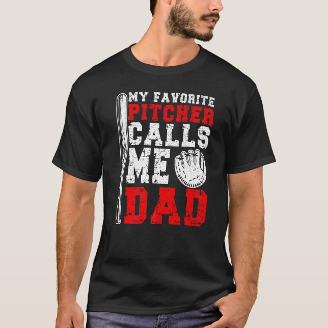 Mens My Favourite Pitcher Calls Me Dad Softball Pi T-Shirt (Front)