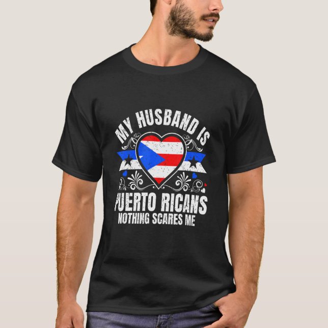 Mens My Husband Is Puerto Ricans Pride Flag Herita T-Shirt (Front)