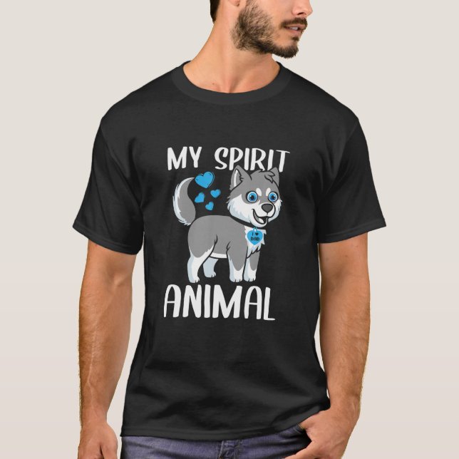 Mens My Spirit Animal Husky Dog I Love Dad Heart V T-Shirt (Front)