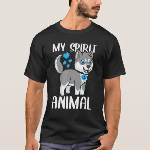Mens My Spirit Animal Husky Dog I Love Dad Heart V T-Shirt