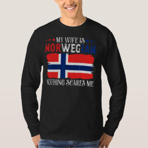 Mens My Wife Is Norwegian Nothing Scares Me Husba T-Shirt