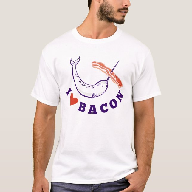 Mens Narwhal Whale I Love Bacon T-Shirt (Front)