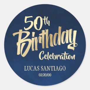 Men's Navy Gold Birthday Classic Round Sticker
