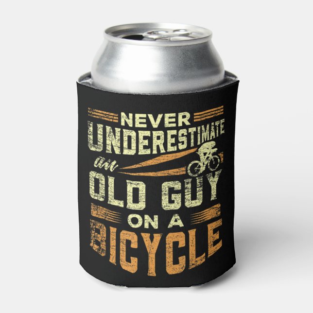Mens Never Underestimate An Old Guy On A Bicycle N Can Cooler (Can Front)