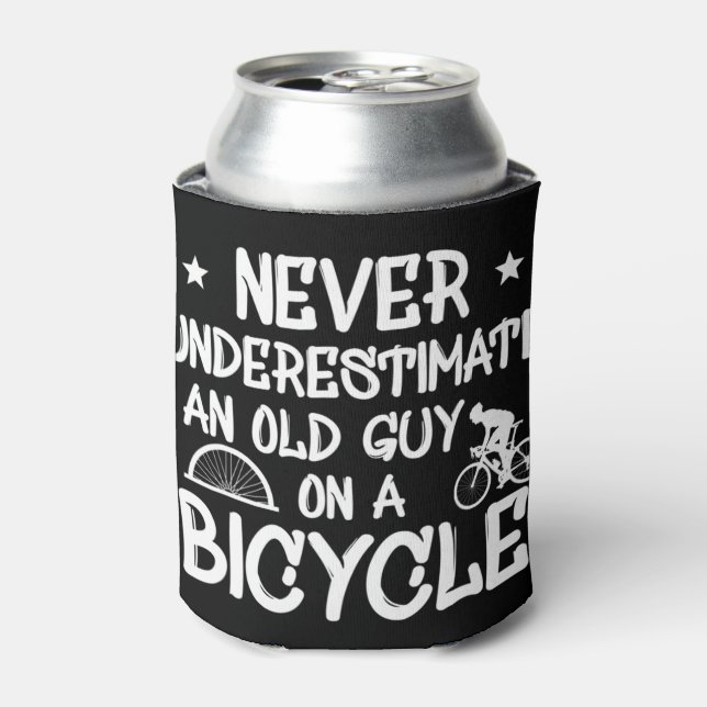 Mens Never Underestimate An Old Guy On A Bicycle R Can Cooler (Can Front)