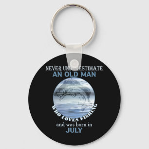 Mens Never Underestimate an Old Man Loves Fishing Key Ring