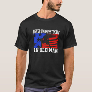 Mens Never Underestimate An Old Man Usa Flag  Bask T-Shirt