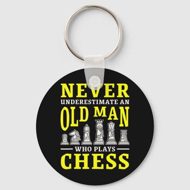 Mens Never Underestimate An Old Man Who Plays Ches Key Ring (Front)