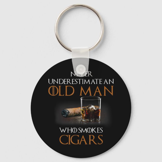Mens Never Underestimate An Old Man Who Smokes Cig Key Ring (Front)