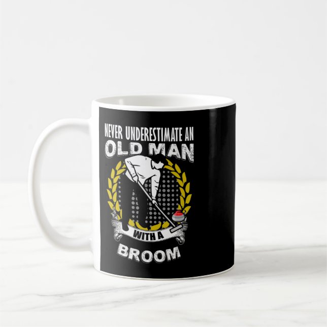 Mens Never Underestimate an Old Man With a Curling Coffee Mug (Left)