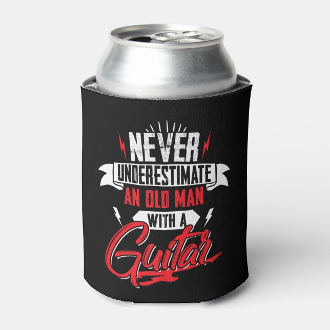 Mens Never Underestimate an Old man with a Guitar  Can Cooler (Can Front)