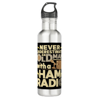Mens Never Underestimate An Old Man With A Ham Rad 710 Ml Water Bottle