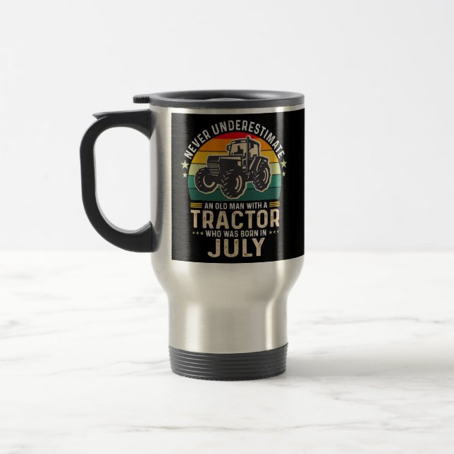 Mens never underestimate old man with tractor travel mug (Left)