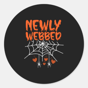 Mens newly webbed halloween newlywed bride and classic round sticker