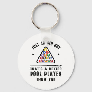 Mens Old Guy Pool Player Gift For Elder Billiards Key Ring