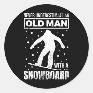 Mens Old Snowboarder Grandpa Snowboard Enthusiast Classic Round Sticker