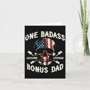 Mens One Bad Bonus Dad Skull Flag Fathers Day Card