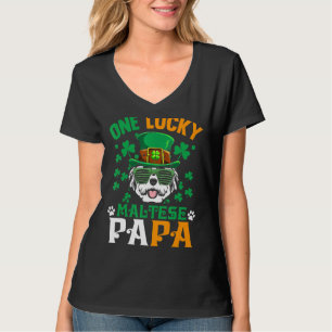Mens One Lucky Dog Papa Funny Maltese Dad St Patri T-Shirt