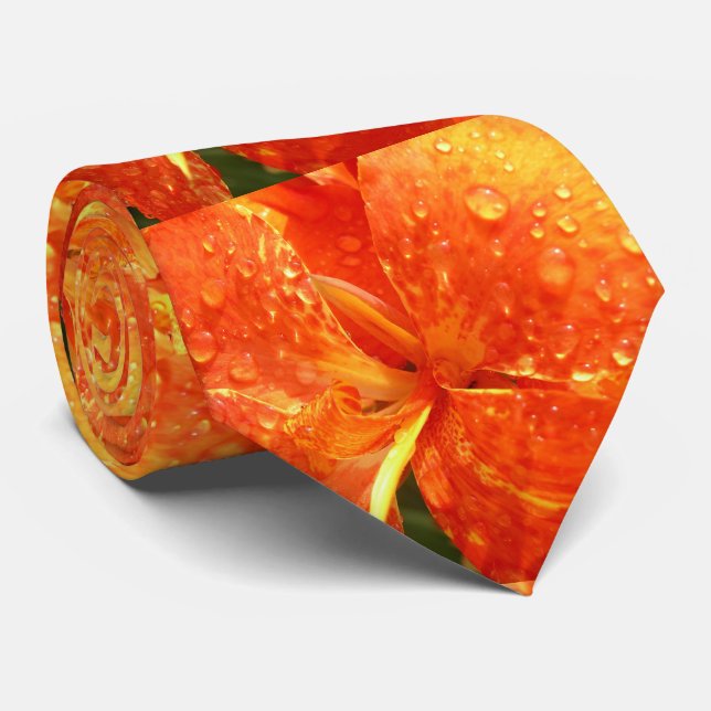 Men's Orange and Yellow Floral Necktie (Rolled)