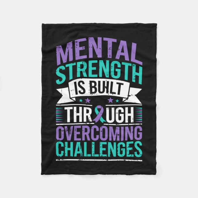 Mens overcoming challenges mental health prevent fleece blanket (Front)