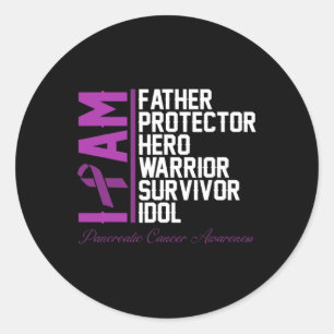 Mens Pancreatic Cancer Awareness  I Am Father Hero Classic Round Sticker