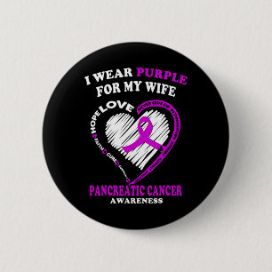 Mens Pancreatic Cancer - I Wear Purple For My Wife 6 Cm Round Badge
