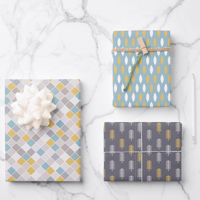 Men's Pantone Grey Gold Blue set of 3 Wrapping Paper Sheet (Creator Uploaded)
