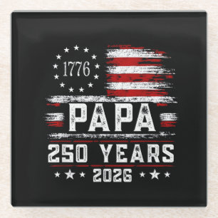 Mens Papa American Flag 250 Years 4th of July Gran Glass Coaster