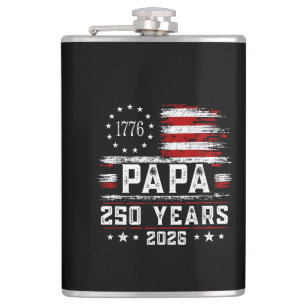 Mens Papa American Flag 250 Years 4th of July Gran Hip Flask