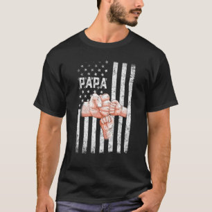 Mens Papa American Flag 2 Kids Father's Day 4th Of T-Shirt