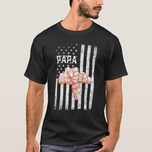 Mens Papa American Flag 2 Kids Father's Day 4th Of T-Shirt (Front)