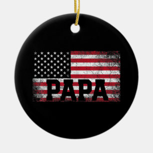 Mens Papa American Flag Father's Day 4th of July G Ceramic Tree Decoration