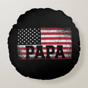 Mens Papa American Flag Father's Day 4th of July G Round Cushion