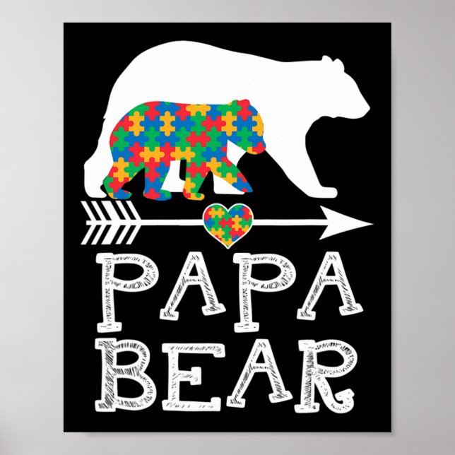 Mens Papa Bear Autism Men Father Daddy Autism Awar Poster (Front)