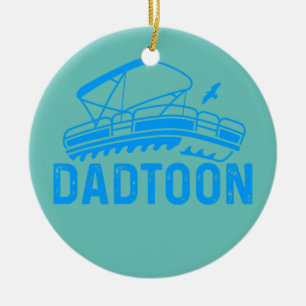 Mens Papa Day Pontooning Dadtoon Pontoon Boat Ceramic Tree Decoration