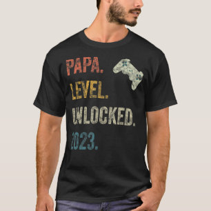 Mens Papa Level Unlocked 2023 Gamer Pregnancy Soon T-Shirt