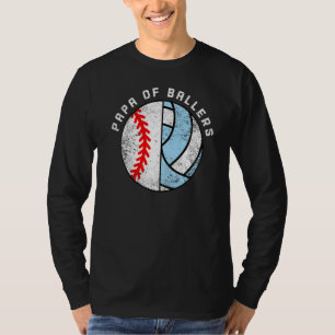 Mens Papa Of Ballers Baseball Volleyball Papa T-Shirt
