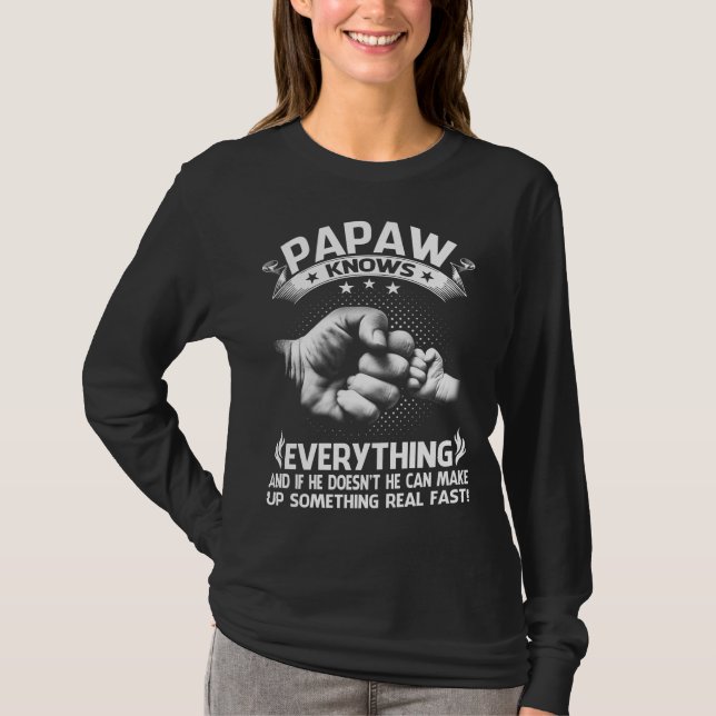 Mens PAPAW Knows Everything Shirt 60th Gift Funny  (Front)