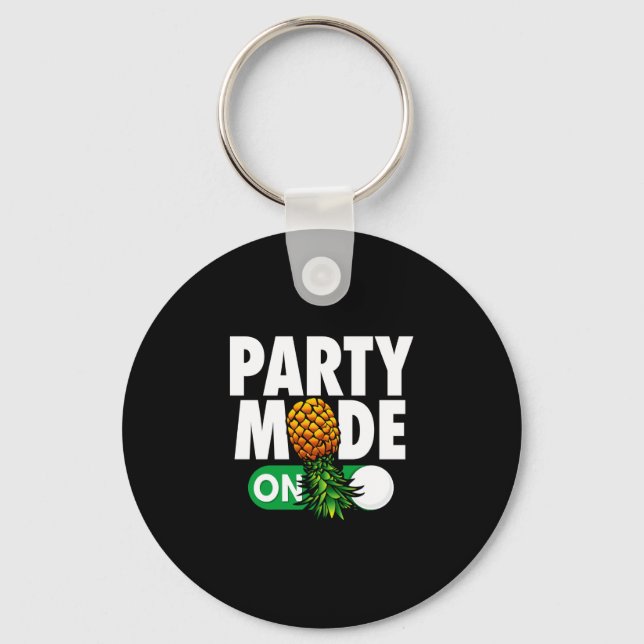 Mens party mode on funny upside down pineapple key ring (Front)