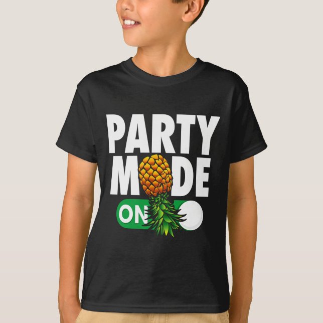 Mens party mode on funny upside down pineapple T-Shirt (Front)